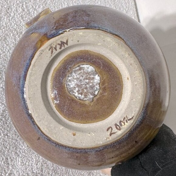 Vintage 2002 Handmade Purple Beige Ceramic Pottery Teapot - Picture 14 of 14